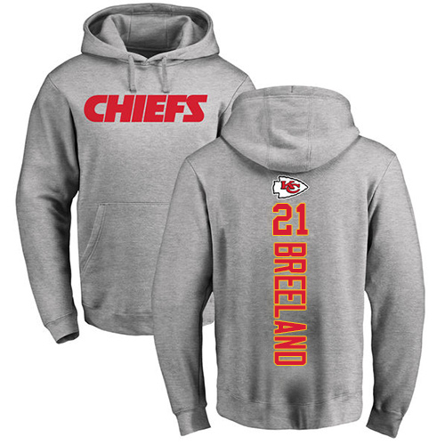 Men Kansas City Chiefs 21 Breeland Bashaud Ash Backer Pullover Hoodie